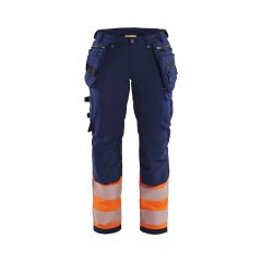Blaklader 7193 Women's Hi-Vis 4-Way-Stretch Trousers - Navy Blue/Orange