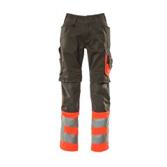 MASCOT 15679 Leeds Safe Supreme Trousers With Kneepad Pockets - Dark Anthracite/Hi-Vis Red