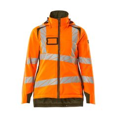 MASCOT 19045 Accelerate Safe Winter Jacket - Womens - Hi-Vis Orange/Moss Green