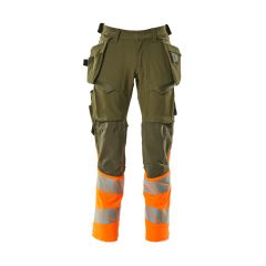 MASCOT 19131 Accelerate Safe Trousers With Holster Pockets - Mens - Moss Green/Hi-Vis Orange