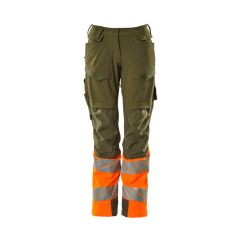 MASCOT 19178 Accelerate Safe Trousers With Kneepad Pockets - Womens - Moss Green/Hi-Vis Orange
