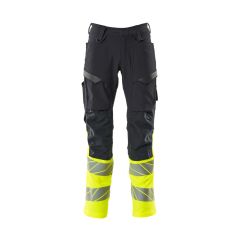MASCOT 19879 Accelerate Safe Trousers With Kneepad Pockets - Mens - Dark Navy/Hi-Vis Yellow