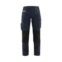 Blaklader 7195 Women's Service Trousers With Stretch - Dark Navy Blue/Hi-Vis Yellow
