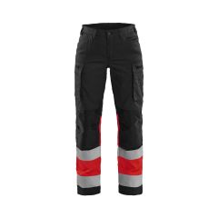 Blaklader 7161 Women's Hi-Vis Trousers With Stretch - Black/Red Hi-Vis