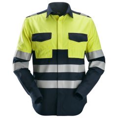 Snickers 8560 ProtecWork Long Sleeve Shirt Hi-Vis Class 1 | Flame Retardant (Navy/Yellow)
