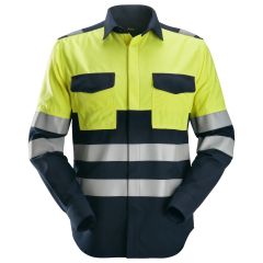 Snickers 8563 ProtecWork Long Sleeve Shirt Hi-Vis Class 1 | Flame Retardant (Navy/Yellow)