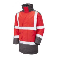 Leo Workwear TAWSTOCK ISO 20471 Class 3 Anorak - Hi Vis Red/Grey