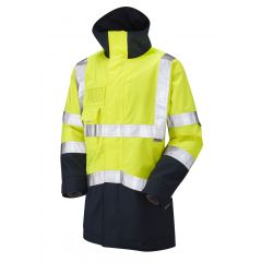 Leo Workwear CLOVELLY ISO 20471 Class 3 Breathable Executive Anorak - Hi Vis Yellow/Navy