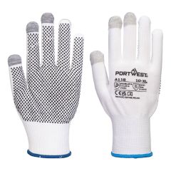Portwest A118 Grip 13 PVC Dotted Touchscreen Glove (Pk12) - (White/Grey)