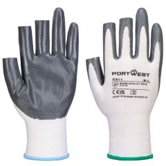 Portwest A311 Grip 13 Nitrile 3 Fingerless Glove (Pk12) - (White/Grey)