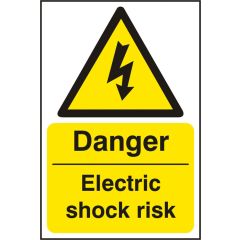 "Danger Electric Shock Risk" Sign - White/Yellow Self Adhesive Vinyl - 200X300mm (5 Pack)