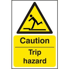 "Caution Trip Hazard" Sign - White/Yellow Self Adhesive Vinyl - 200X300mm (5 Pack)