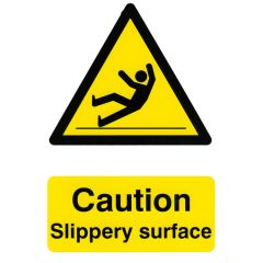 "Caution Slippery Surface" Sign - White/Yellow Self Adhesive - 200X300mm