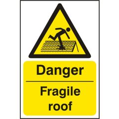"Danger Fragile Roof" Sign - White/Yellow Rigid PVC - 200X300mm (5 Pack)
