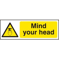 "Mind Your Head" Sign - White/Yellow Self Adhesive Vinyl - 300X100mm (5 Pack)