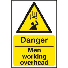 "Danger Men Working Overhead" Sign - White/Yellow Rigid PVC - 200X300mm (5 Pack)