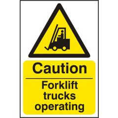 "Caution Forklift Trucks Operating" Sign - White/Yellow Rigid PVC - 200X300mm (5 Pack)