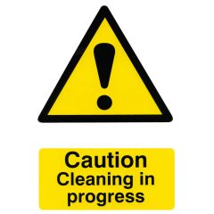 "Caution Cleaning In Progress" Sign - White/Yellow Self Adhesive Vinyl - 200X300mm (5 Pack)