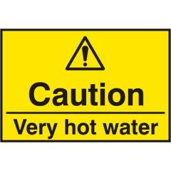 "Caution Very Hot Water" Sign - Yellow Self Adhesive Vinyl - 75X50mm (5 Pack)