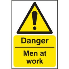 "Danger Men At Work" Sign - White/Yellow Self Adhesive Vinyl - 200X300mm (5 Pack)