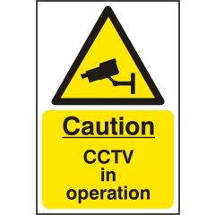 "Caution CCTV In Operation" Sign - White/Yellow Self Adhesive Vinyl - 200X300mm (5 Pack)