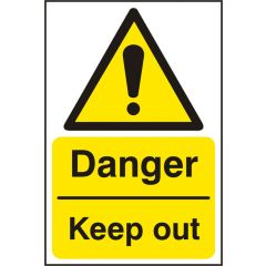 "Danger Keep Out" Sign - White/Yellow Self Adhesive Vinyl - 200X300mm (5 Pack)