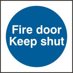 "Fire Door Keep Shut" Sign - White/Blue Self Adhesive Vinyl - 100X100mm (5 Pack)