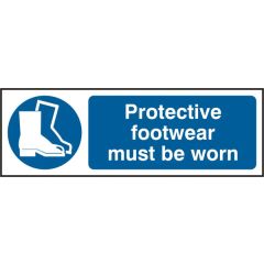 "Protective Footwear Must Be Worn" Sign - White/Blue Self Adhesive Vinyl - 300X100mm (5 Pack)