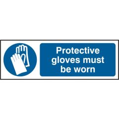 "Protective Gloves Must Be Worn" Sign - White/Blue Self Adhesive Vinyl - 300X100mm (5 Pack)