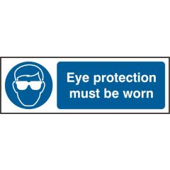 "Eye Protection Must Be Worn" Sign - White/Blue Self Adhesive Vinyl - 300X100mm (5 Pack)