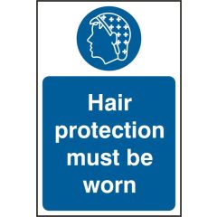 "Hair Protection Must Be Worn" Sign - White/Blue Self Adhesive Vinyl - 200X300mm (5 Pack)
