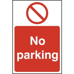 "No Parking" Sign - White/Red Rigid PVC - 200X300mm (5 Pack)
