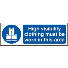 "High Visibility Clothing Must Be Worn" Sign - White/Blue Self Adhesive Vinyl - 300X100mm (5 Pack)