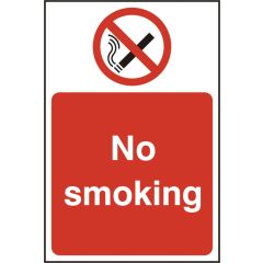 "No Smoking" Sign - White/Red Self Adhesive Vinyl - 200X300mm (5 Pack)