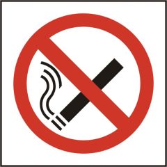 "No Smoking Symbol" Sign - White Self Adhesive - 100X100mm (5 Pack)