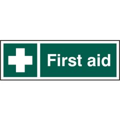 "First Aid" Sign - Green Rigid PVC - 300X100mm (5 Pack)