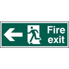 "Fire Exit" Sign with Arrow Left - Green Rigid PVC - 400X150mm (5 Pack)