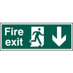 "Fire Exit" Sign with Arrow Down - Green Rigid PVC - 400X150mm (5 Pack)