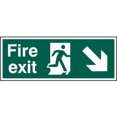 "Fire Exit" Sign with Arrow Down Right - Green Rigid PVC - 400X150mm (5 Pack)