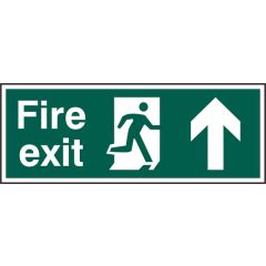 "Fire Exit" Sign with Arrow Up - Green Rigid PVC - 400X150mm (5 Pack)