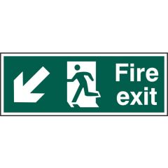 "Fire Exit" Sign with Arrow Down Left - Green Rigid PVC - 400X150mm (5 Pack)