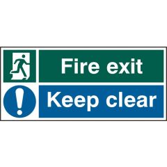 "Fire Exit Keep Clear" Sign - Green Rigid PVC - 450X200mm (5 Pack)