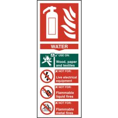 "Fire Extinguisher Water" Sign - Red Self Adhesive Vinyl - 82X202mm (5 Pack)