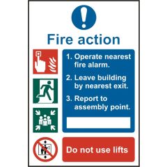 "Fire Action Procedure" Sign - White Self Adhesive Vinyl - 200X300mm (5 Pack)