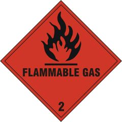 "Flammable Gas" Sign - White/Red Self Adhesive Vinyl - 200X200mm (5 Pack)