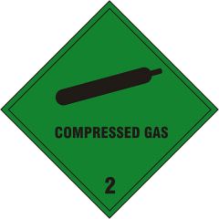 "Compressed Gas" Sign - White/Green Self Adhesive Vinyl - 200X200mm (5 Pack)