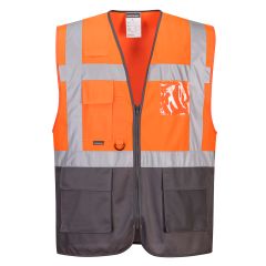 Portwest C476 Warsaw Hi-Vis Contrast Executive Vest  - (Orange/Grey)