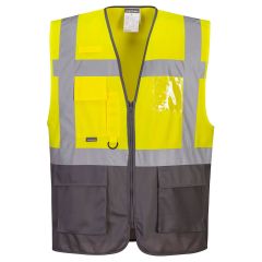 Portwest C476 Warsaw Hi-Vis Contrast Executive Vest  - (Yellow/Grey)