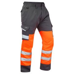 Leo Workwear BIDEFORD ISO 20471 Class 1 Poly/Cotton Cargo Trouser - Hi Vis Orange/Grey
