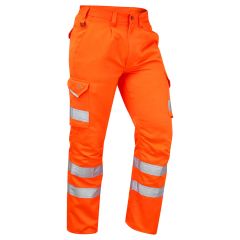 Leo Workwear BIDEFORD ISO 20471 Class 1 Poly/Cotton Cargo Trouser - Hi Vis Orange